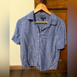 Lands' End 100% Linen Blue Button Down Shirt